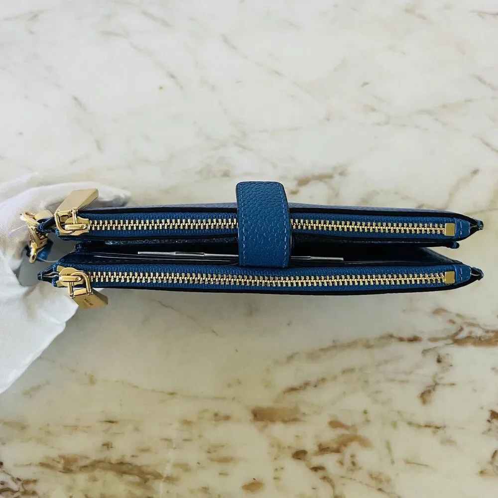 MICHAEL KORS Vintage Blue Leather Double Zip Wallet Wristlet
